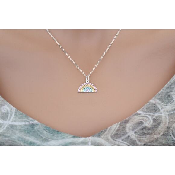 Sterling Silver Rainbow Charm with Nano Gem Crystals Necklace - Picture 3 of 3